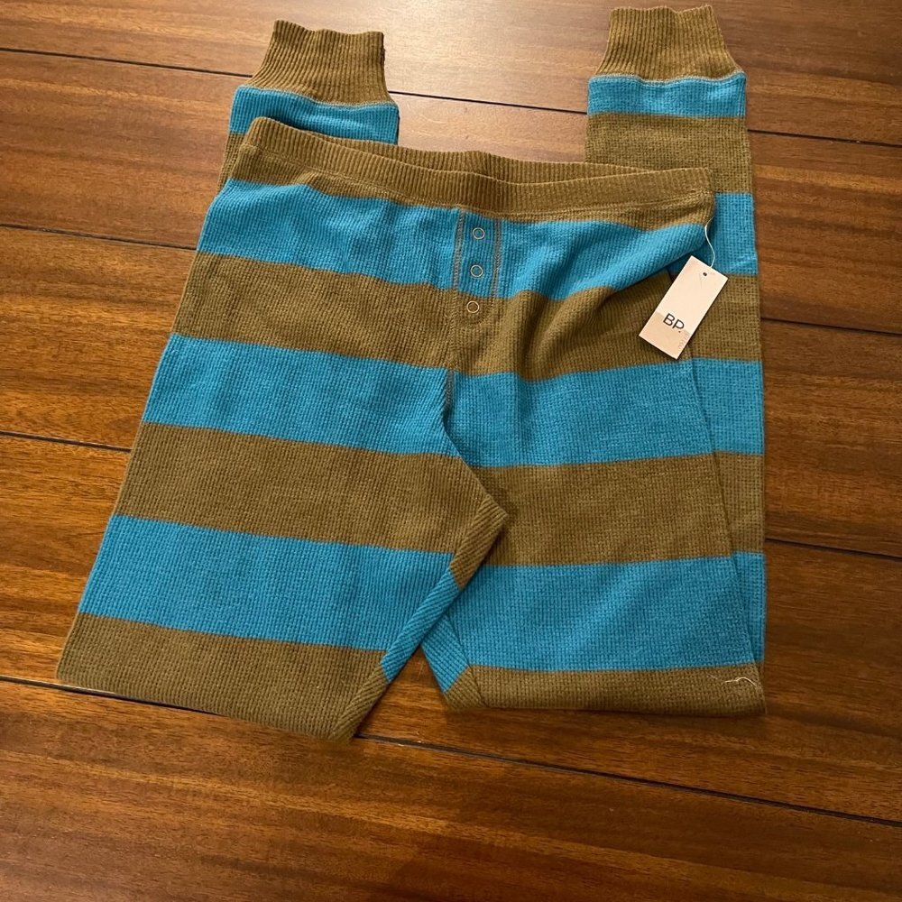 NWT BP Wide Stripes Elastic Waist Tapered Ribbed Knit Leggings Pants MED olive t
